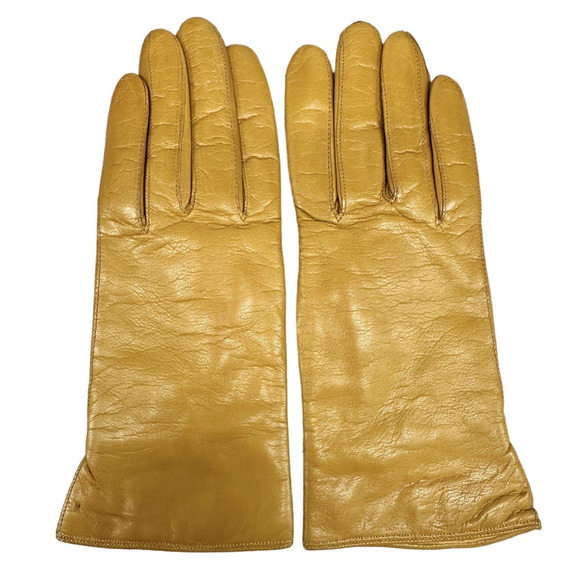 VTG MADOVA ladies leather gloves Firenze Italy Yellow Gold Sz 7 - Picture 1 of 5